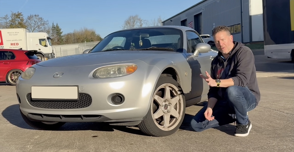 Paul Cowland beside his daughter Amber's Mk3 MX5